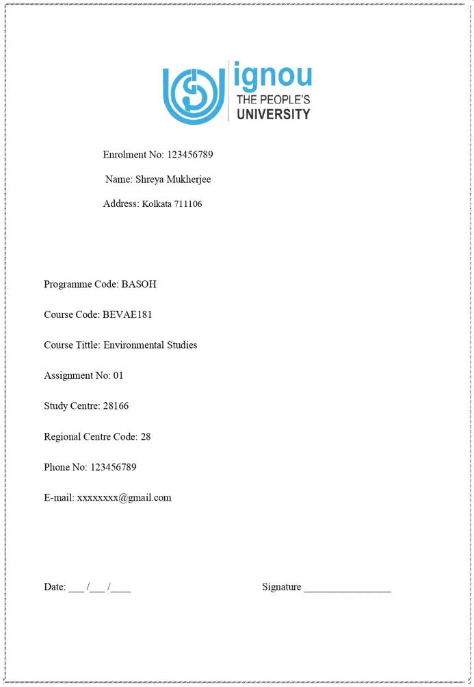How to Write IGNOU Assignment 2026: Format, Front Page & Submission Guide 2 IGNOU assignment writing front page