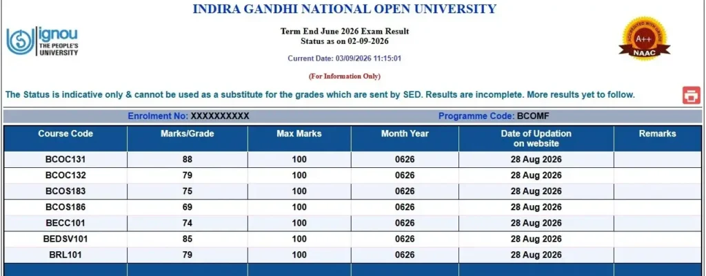 IGNOU Result June 2026: Check TEE Marks, Grade Card 2 IGNOU TEE Result